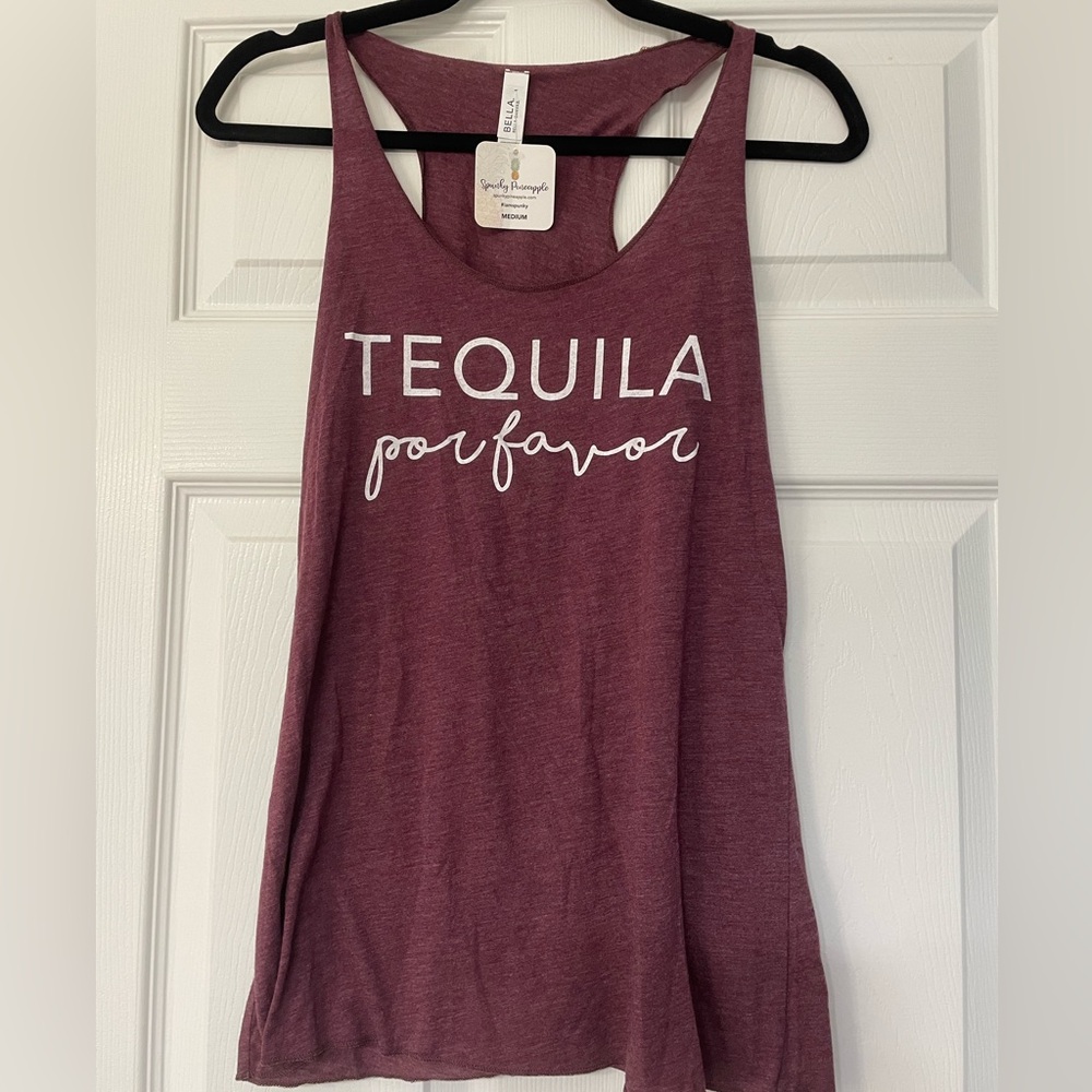 Tequila Por Favor tank top, burgundy, size medium